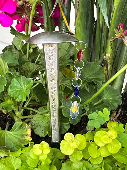 Mushroom Garden Bling- pattern: Silver Lace, vintage 1968 -with red, white & blue crystals
