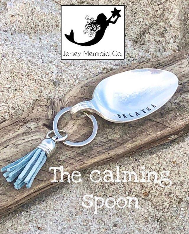 Calming Spoon Key Chain with tassel - Stamped with a heart