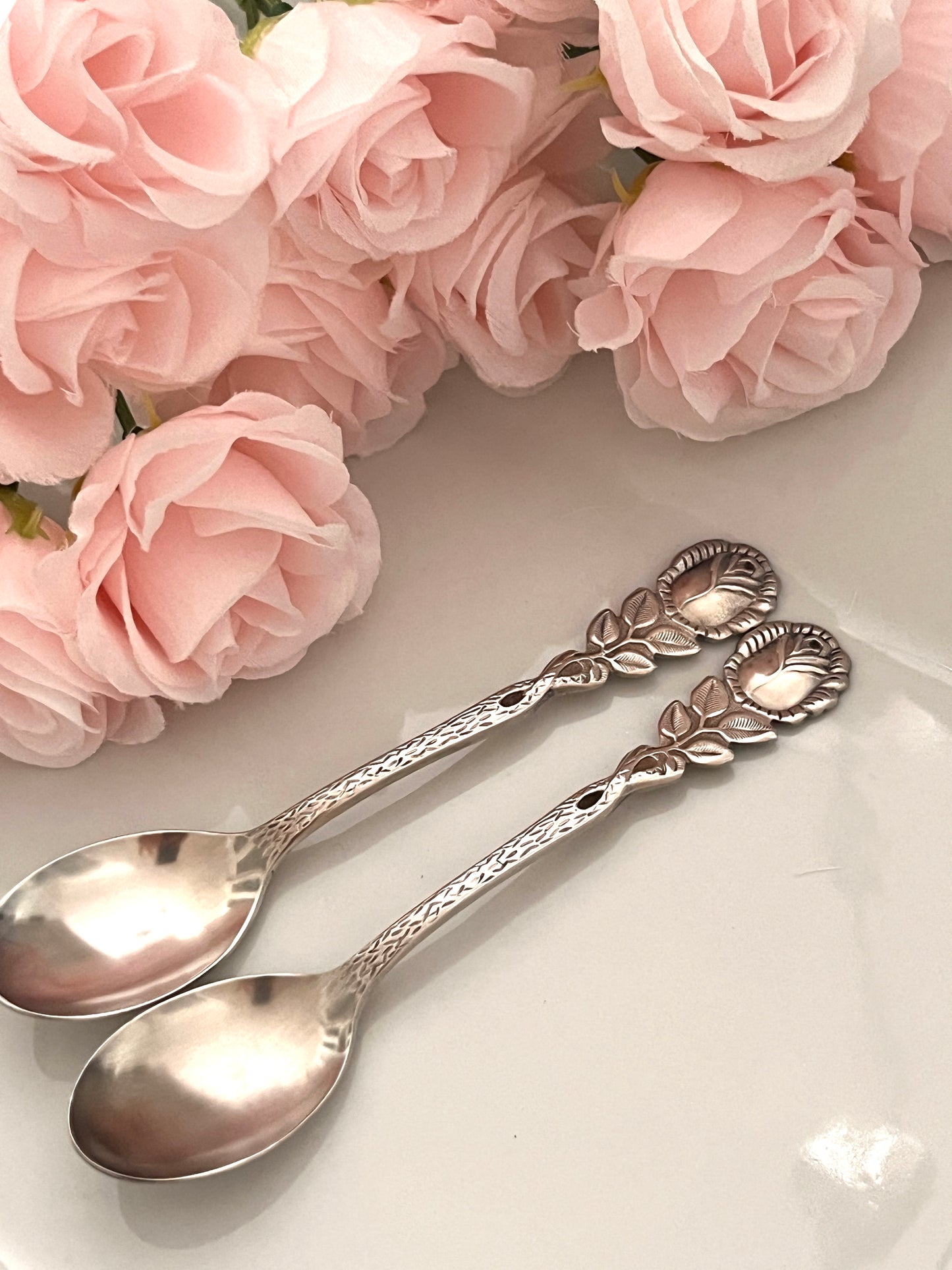 Pattern- Rose - German Silver plate Vintage post 1940 Necklace and Earring set.