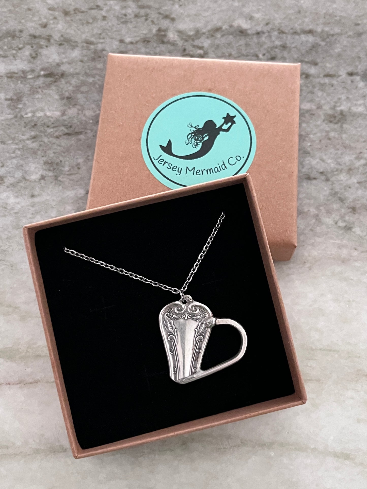 Eyeglass Holder/Soldered Fork tine Heart Pendant with chain - Pattern: Reflection -Vintage 1939