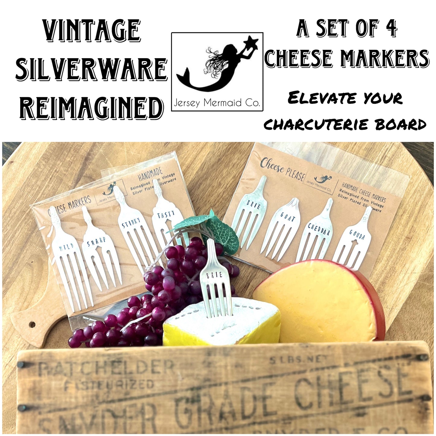Cheese Marker Set of 4 Brie-Goat-Cheddar-Gouda