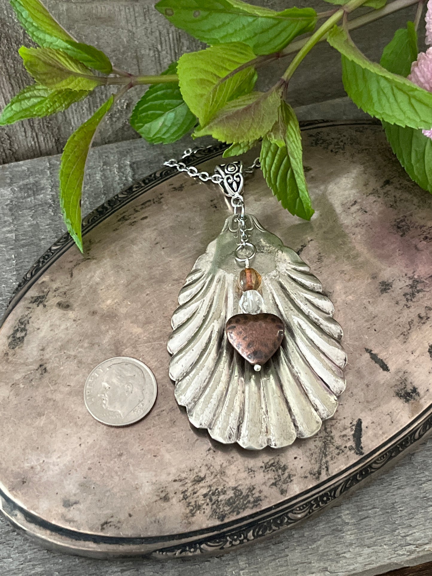 Boho Vintage Sugar Spoon Bowl Pendant and Earring set.