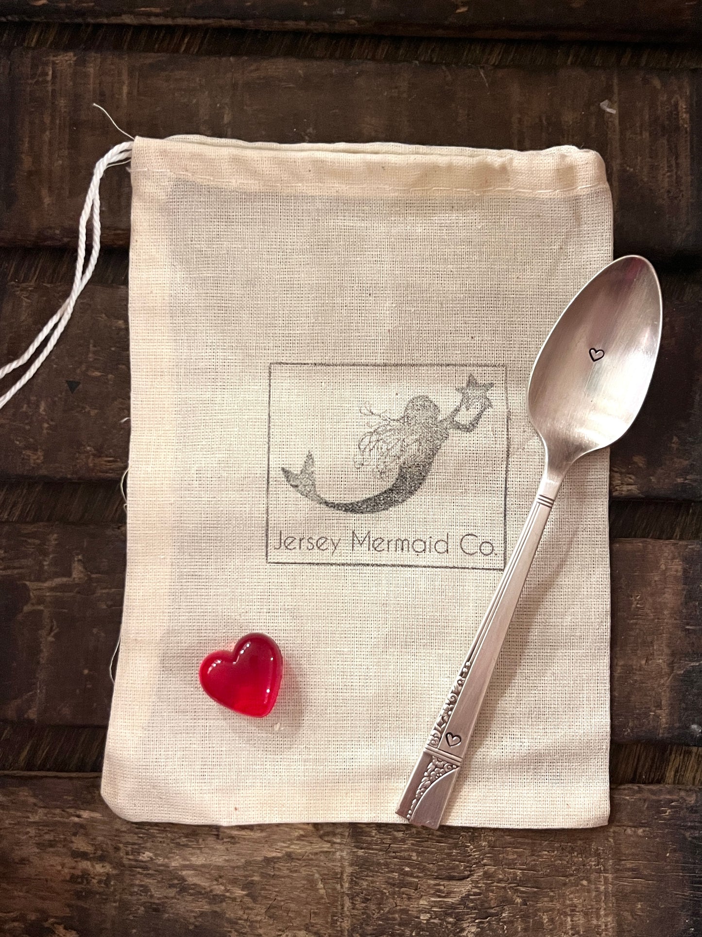 Hand - Stamped Vintage Silverware Teaspoon with a heart