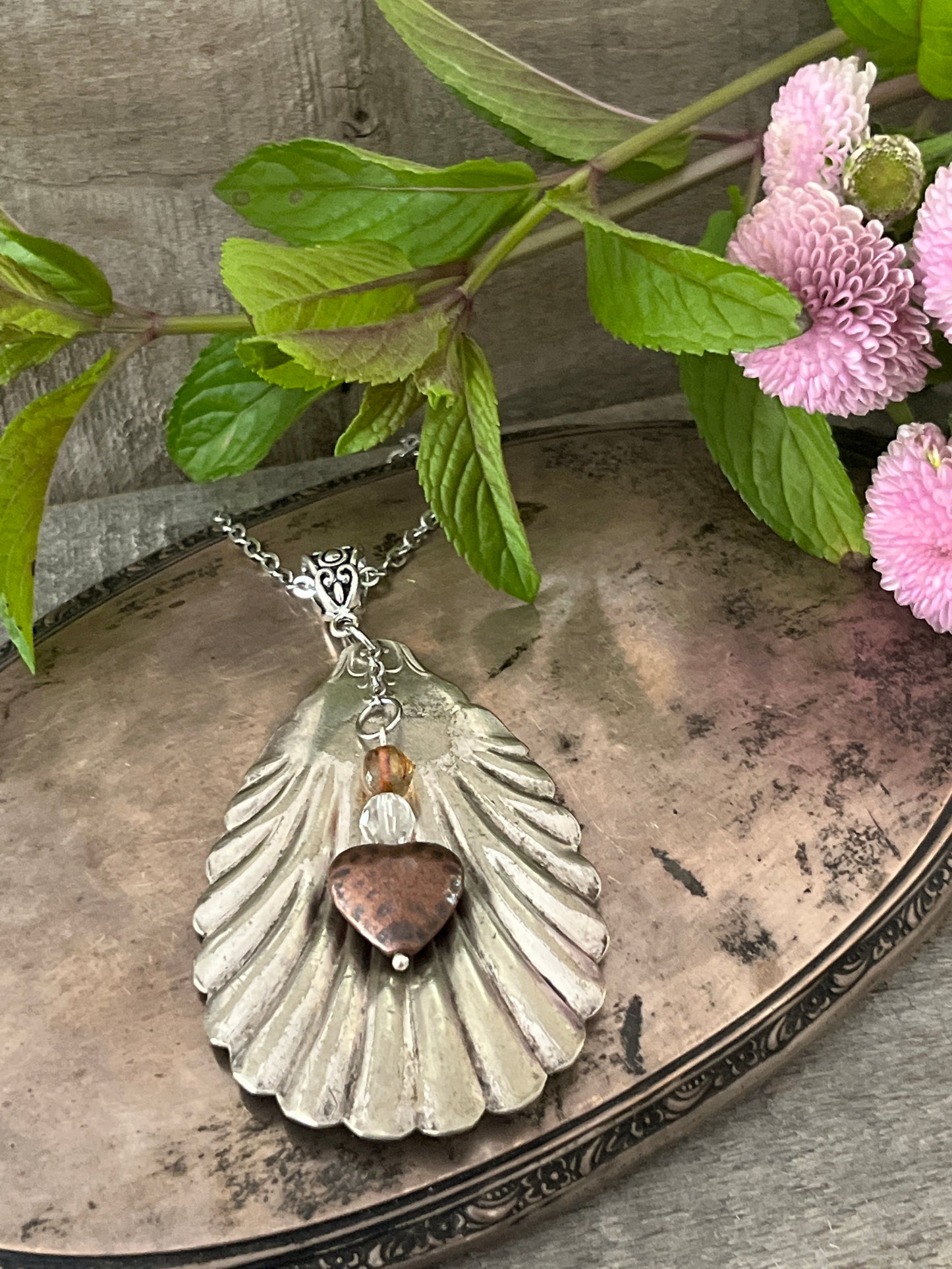 Boho Vintage Sugar Spoon Bowl Pendant and Earring set.