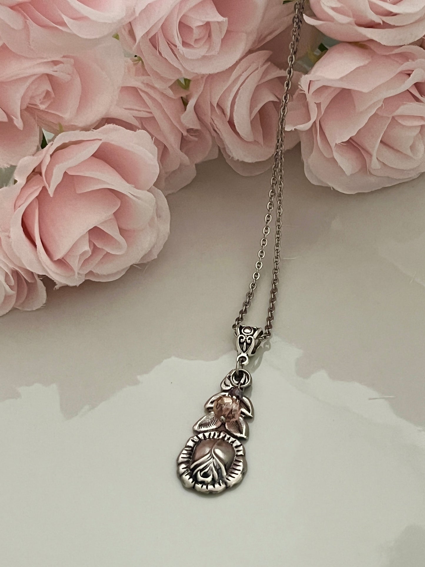 Rose Pendant - German Silver Plate,Vintage Post 1940’s