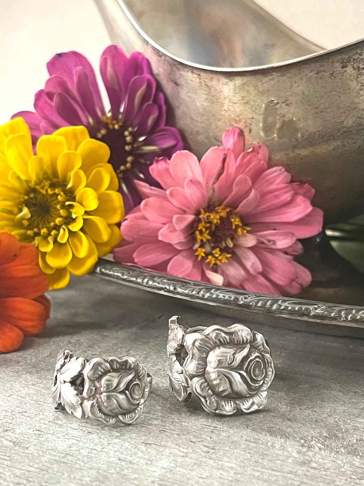 Hildesheim Rose- Silver plated DEMITASSE SPOON Ring - Vintage Mid Century from Germany
