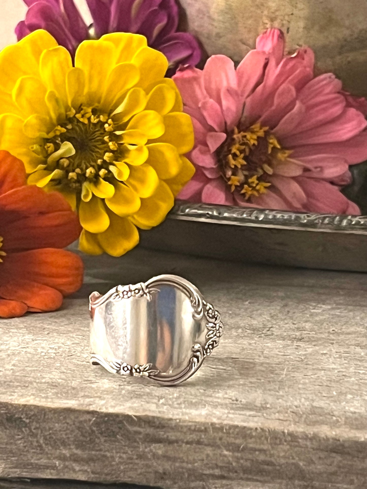Dresden Rose Teaspoon Spoon Ring- Vintage 1953