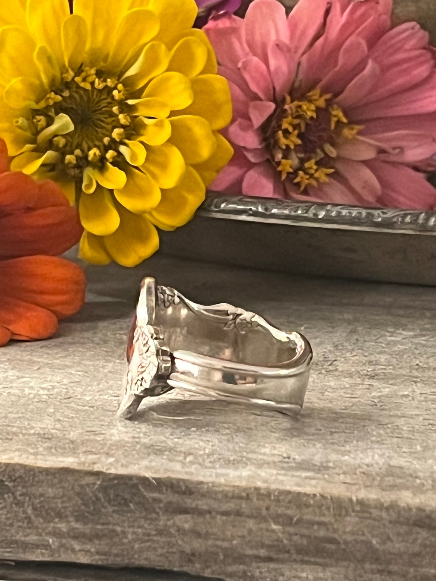 Dresden Rose Teaspoon Spoon Ring- Vintage 1953