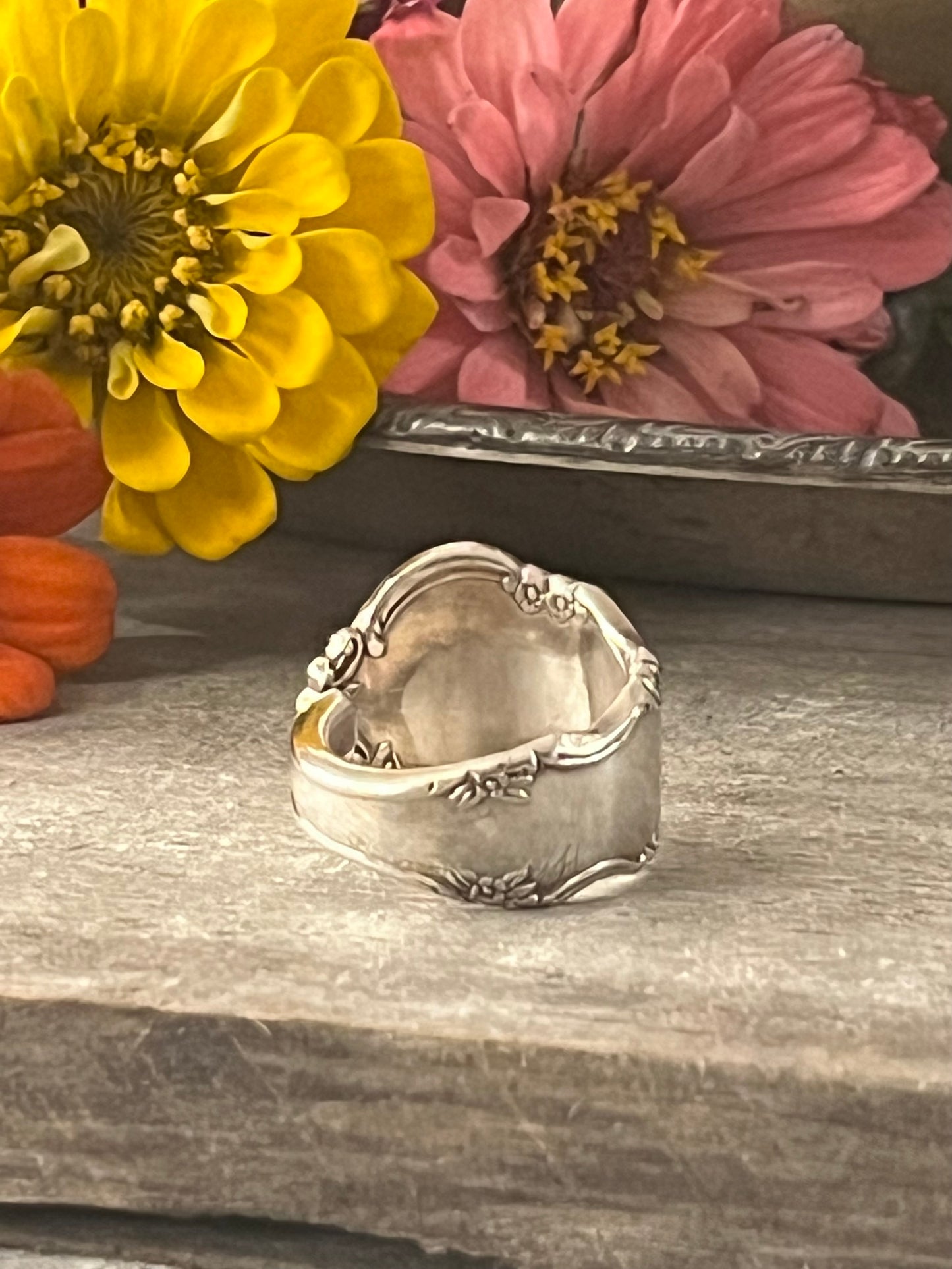 Dresden Rose Teaspoon Spoon Ring- Vintage 1953