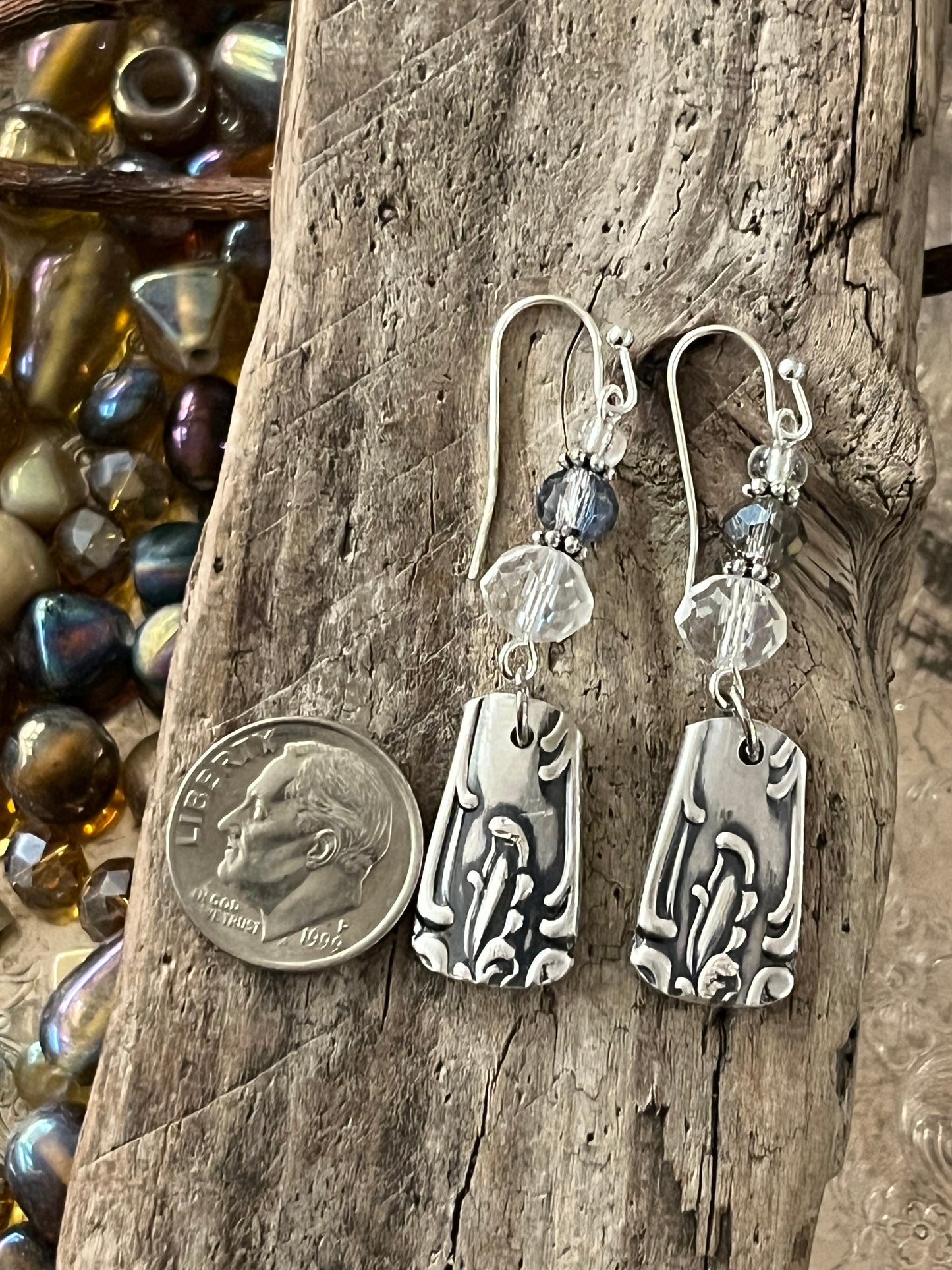 Earrings : German Silver Plate with beads , Post 1940