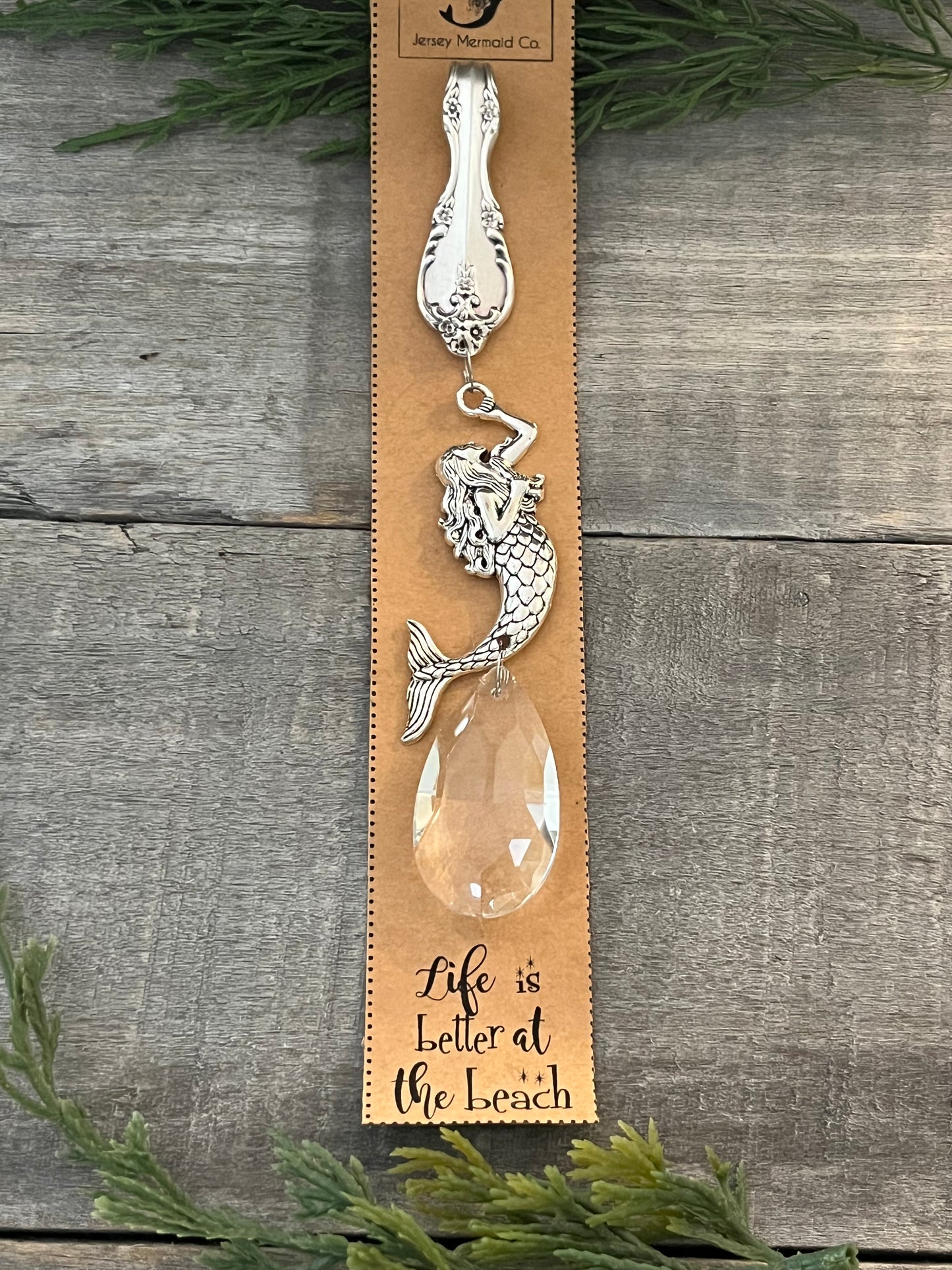 Mermaid -Vintage Silverware Ornament with Large crystal