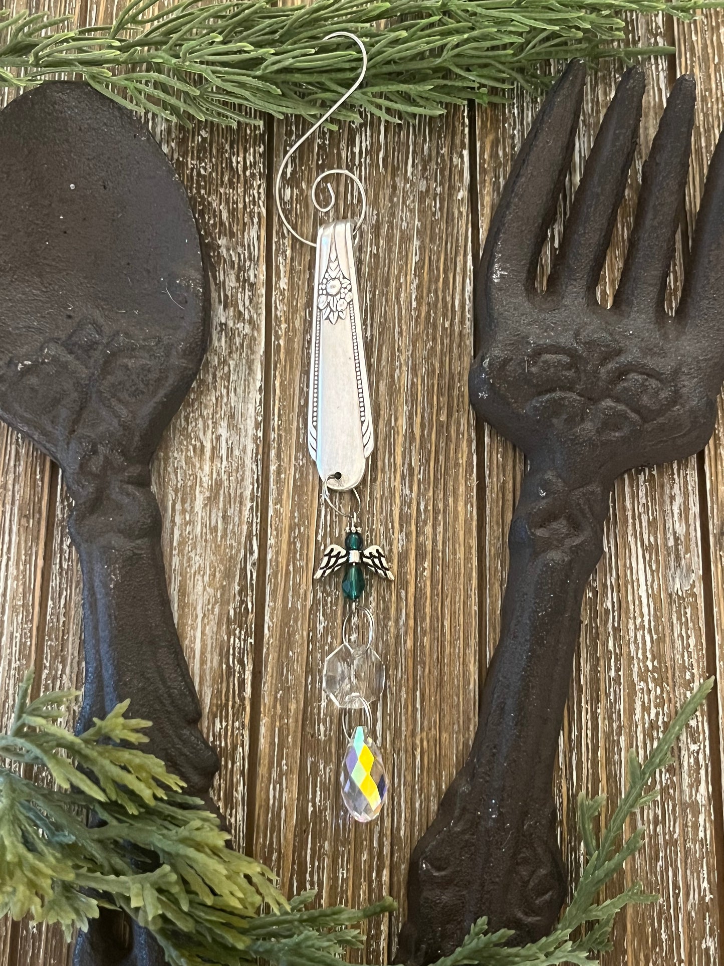 Angel - Vintage Silverware Ornament Pattern: Memory Hiawatha Vintage 1937 (Green Angel)