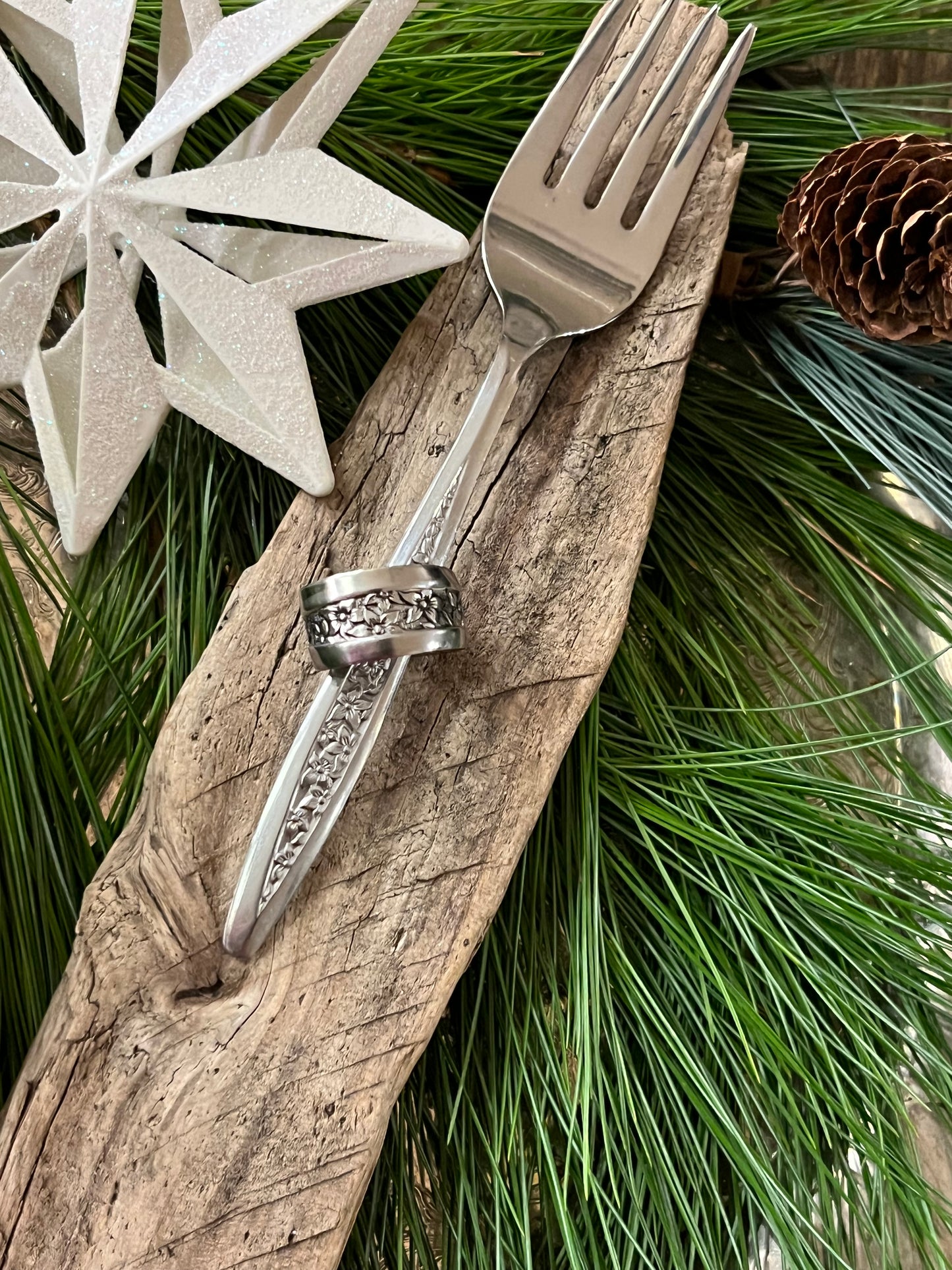 Stainless Vintage Fork Ring- Pattern Petal Lane Vintage 1960's