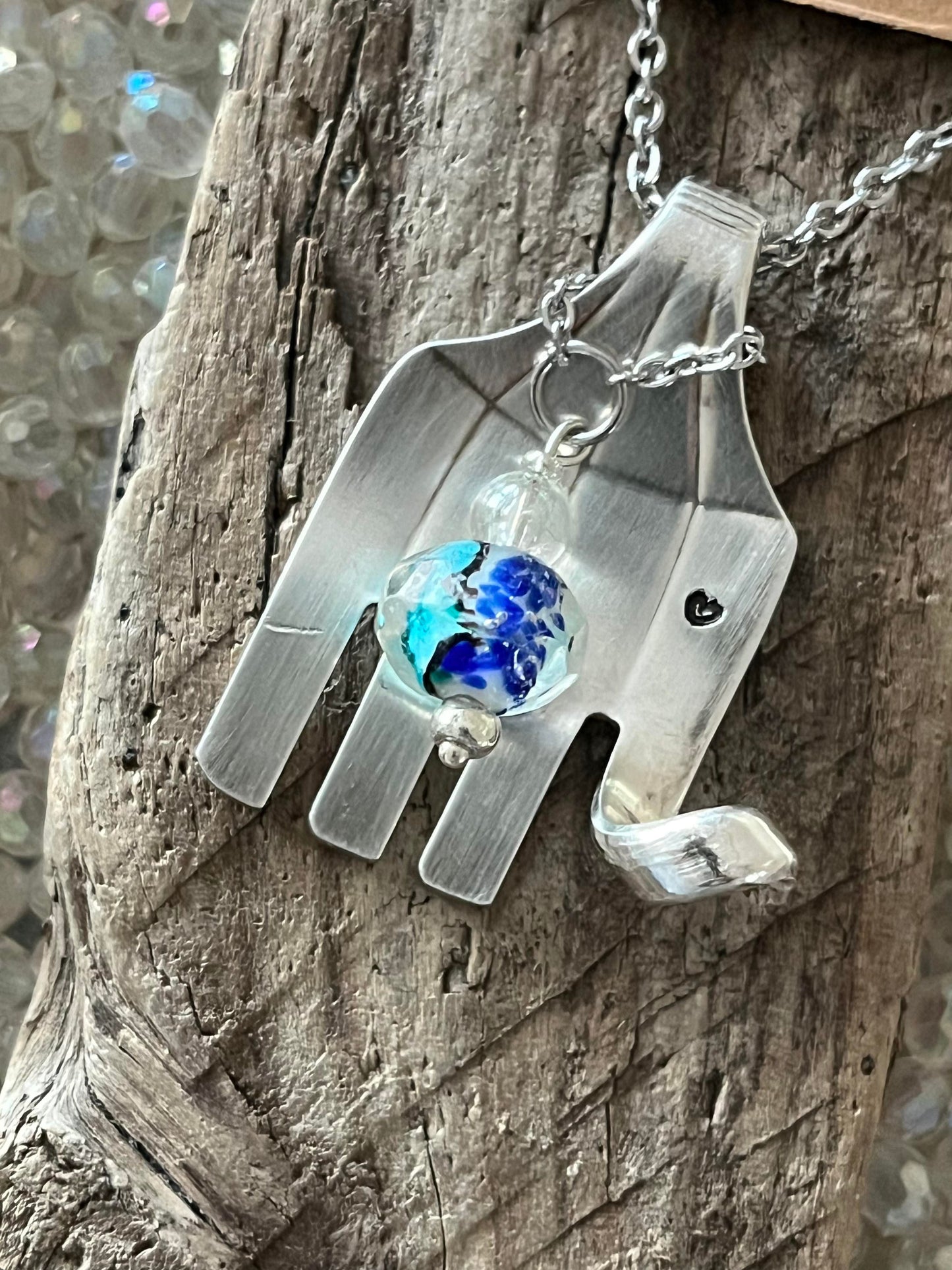 Elephant Fork Pendant with beads and matching earrings set