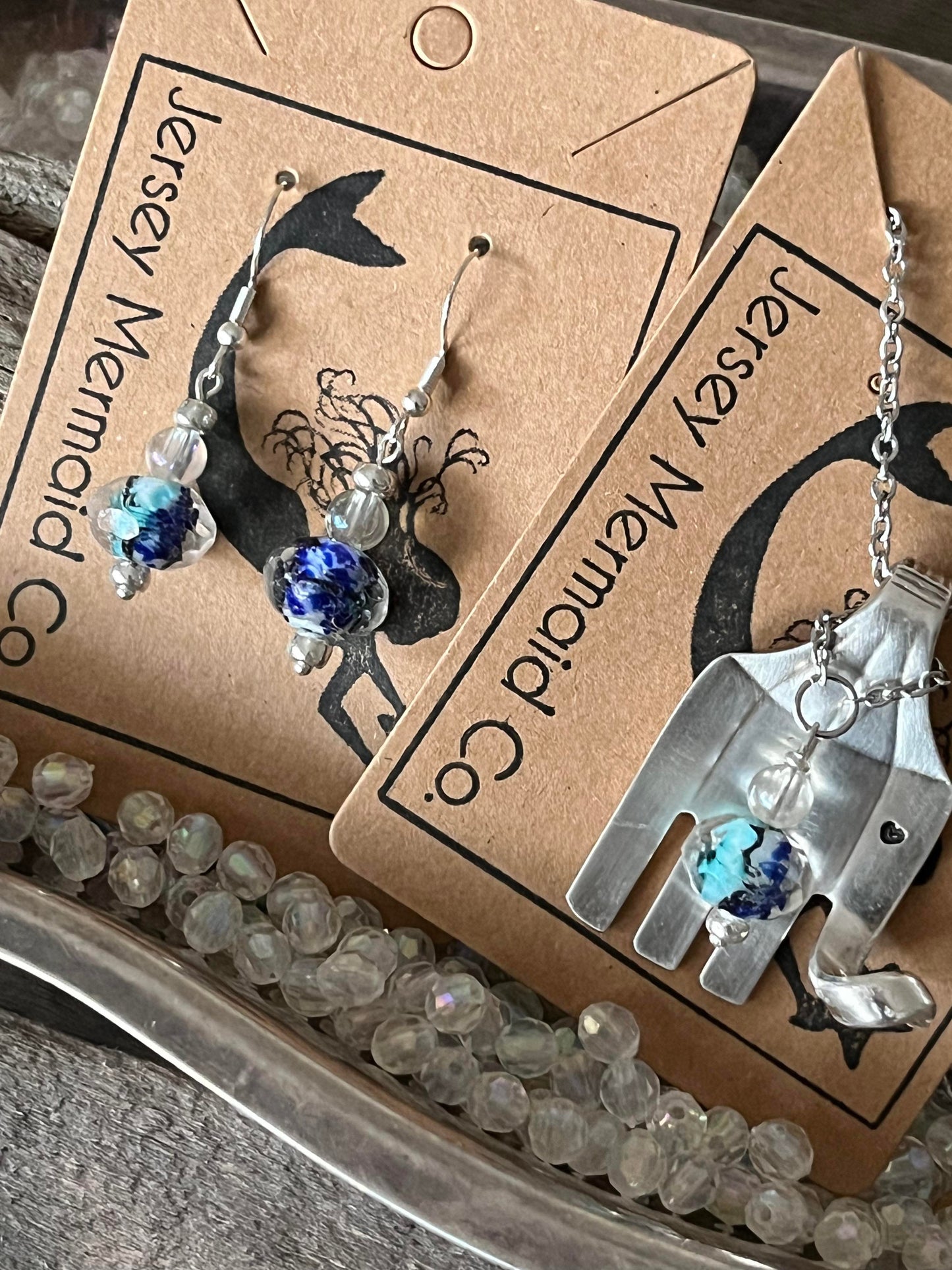 Elephant Fork Pendant with beads and matching earrings set
