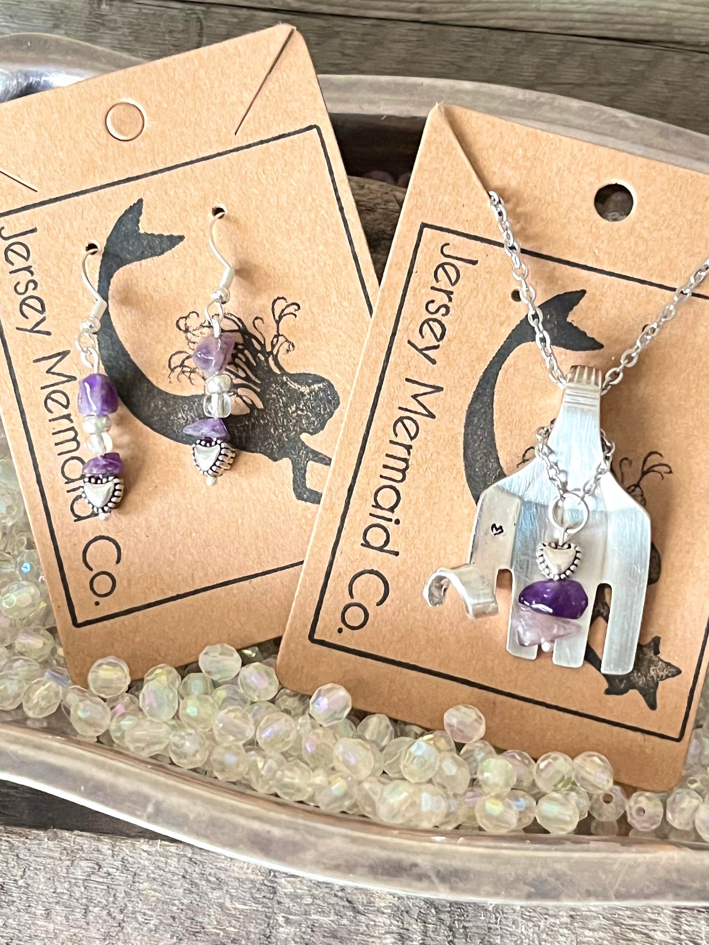 Elephant Fork Pendant with beads and matching earrings set
