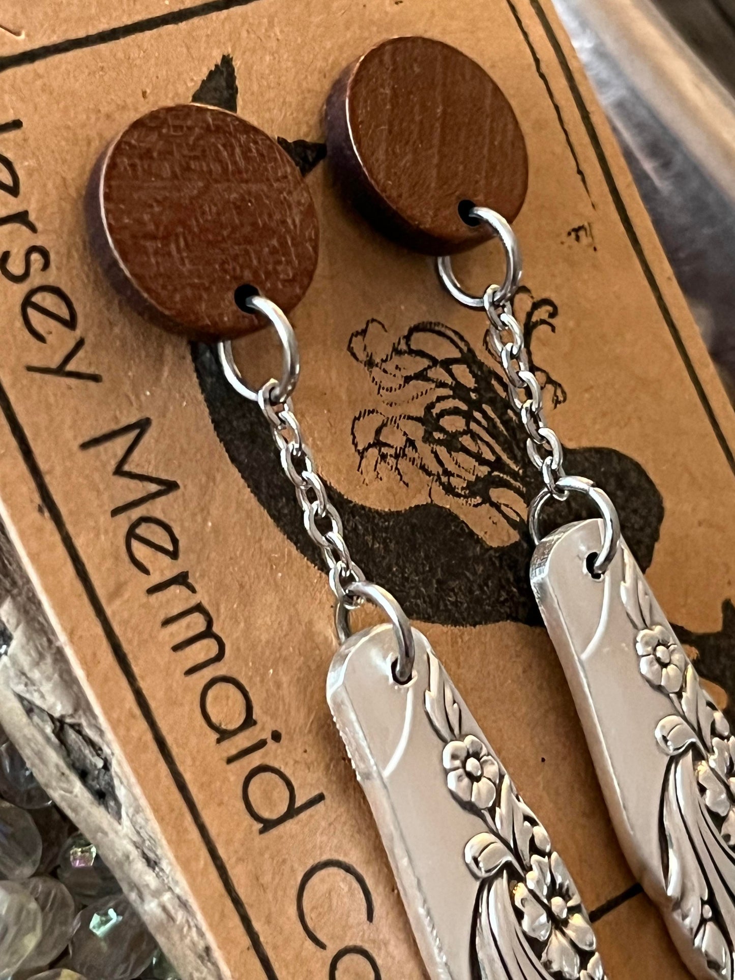 Earrings : Evening Star with walnut posts