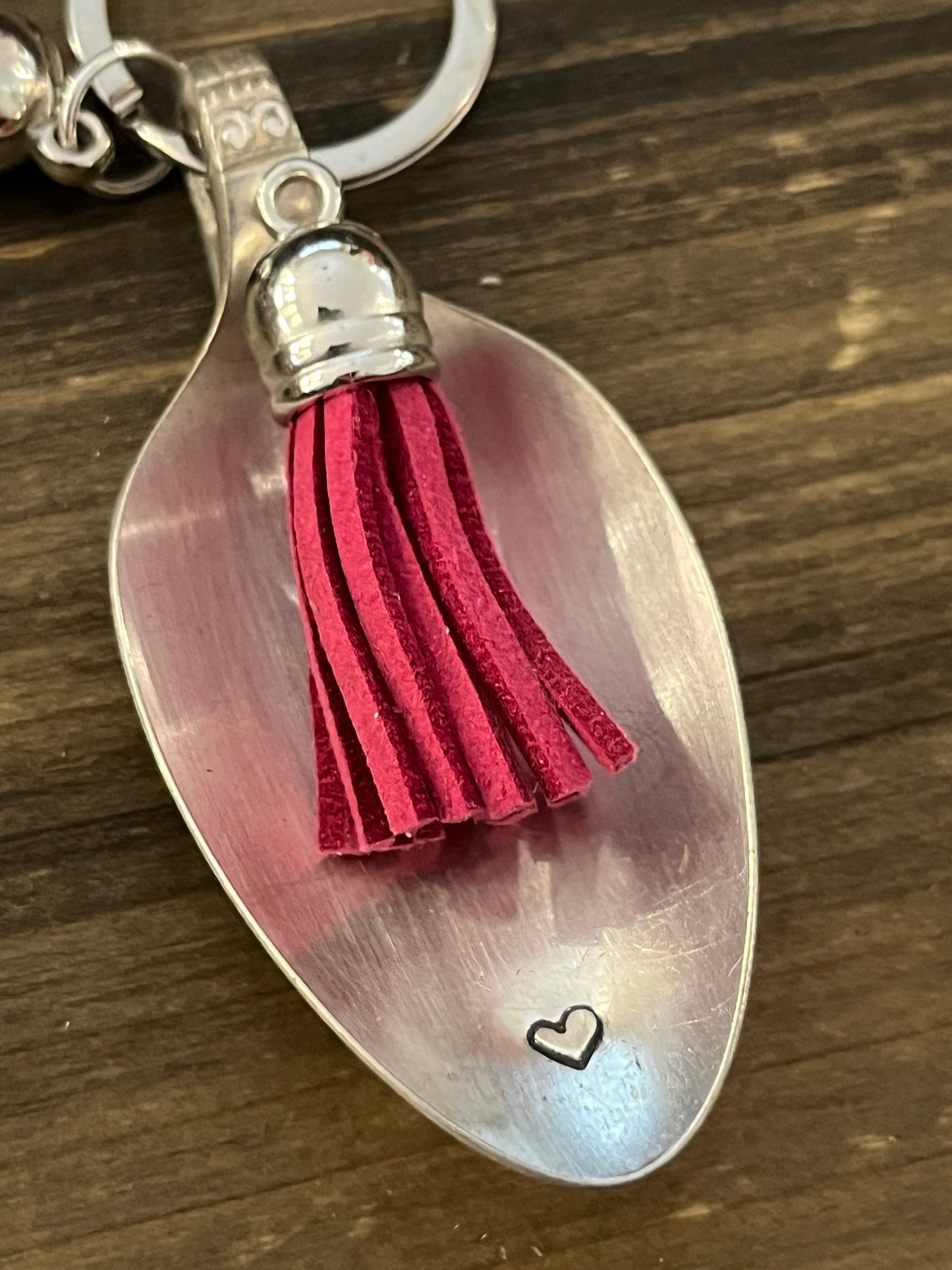 Calming Spoon Key Chain with tassel - Stamped with a heart