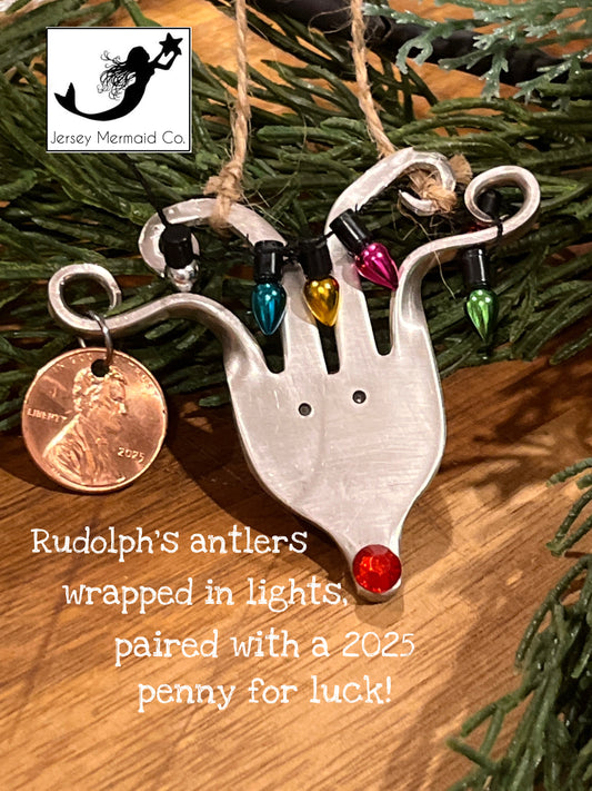 Rudolph Fork Ornament with 2025 Penny