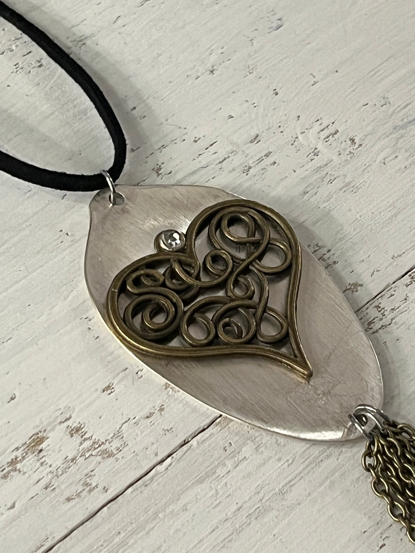 Spoon Bowl Pendant - with antique colored bronze heart