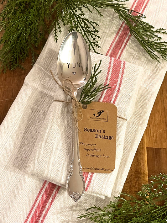 Serving Spoon Hand Stamped with the word YUM and a ❤️