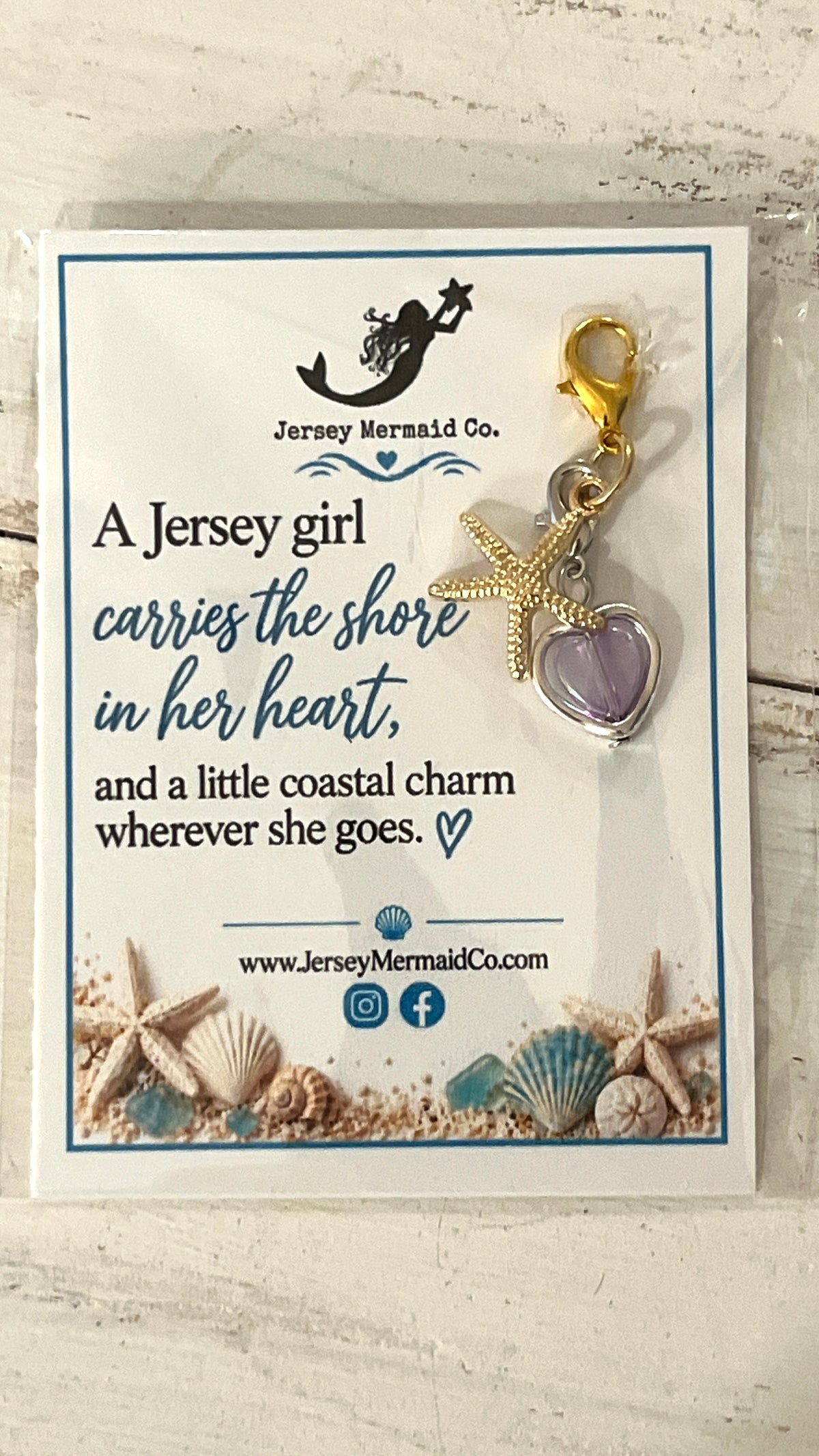 Jersey Girl clip on Charms- gold Starfish and heart charm
