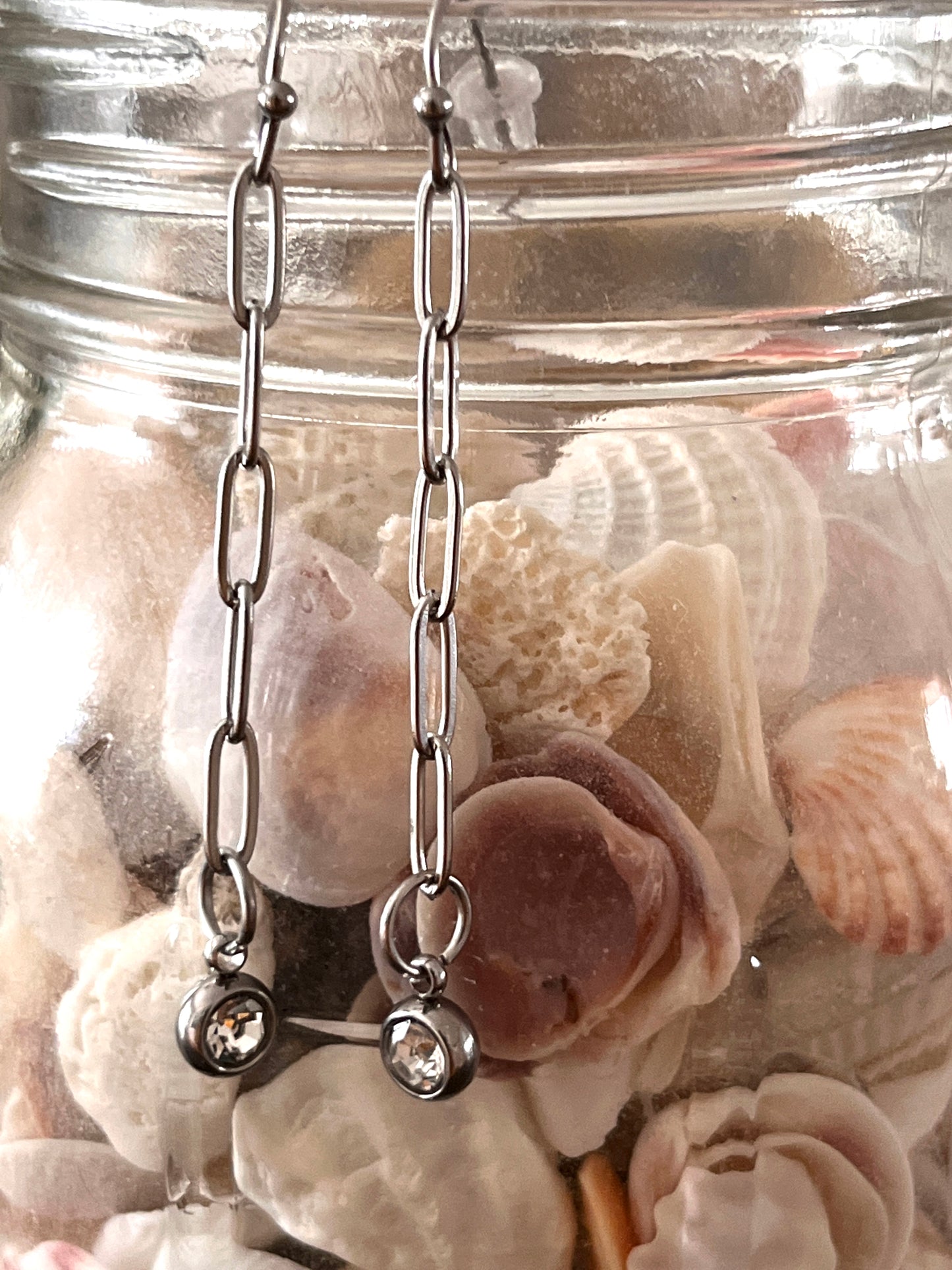 Paper Clip chain Earrings with crystal charms- Ultra Lightweight