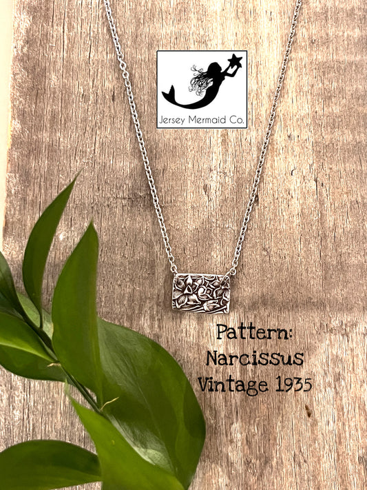 Narcisuss Bar Necklace - Silver Plated-Vintage 1935.