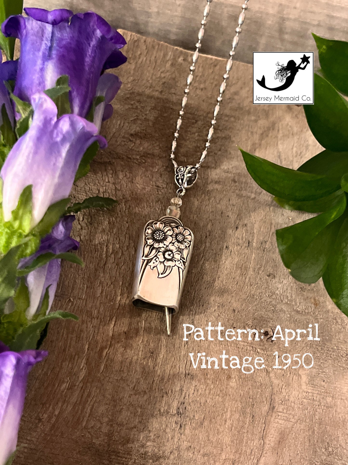 Fairy Bell Pendant - April Pattern- Silver Plated-Vintage 1950