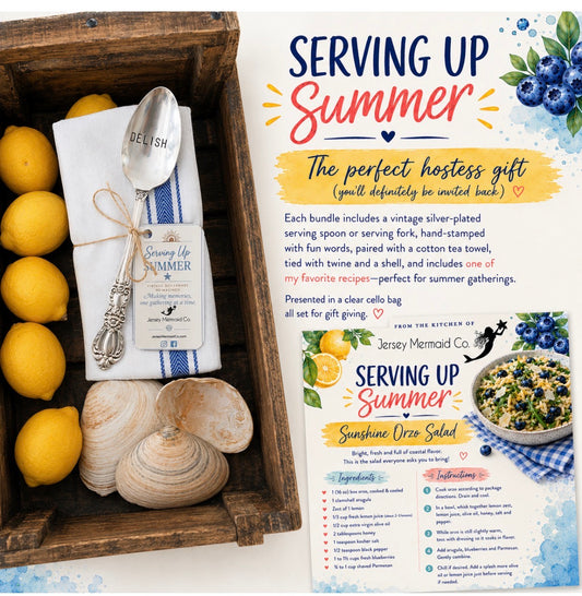 Serving Up Summer - Hand stamped Casserole Serving Spoon and Tea Towel