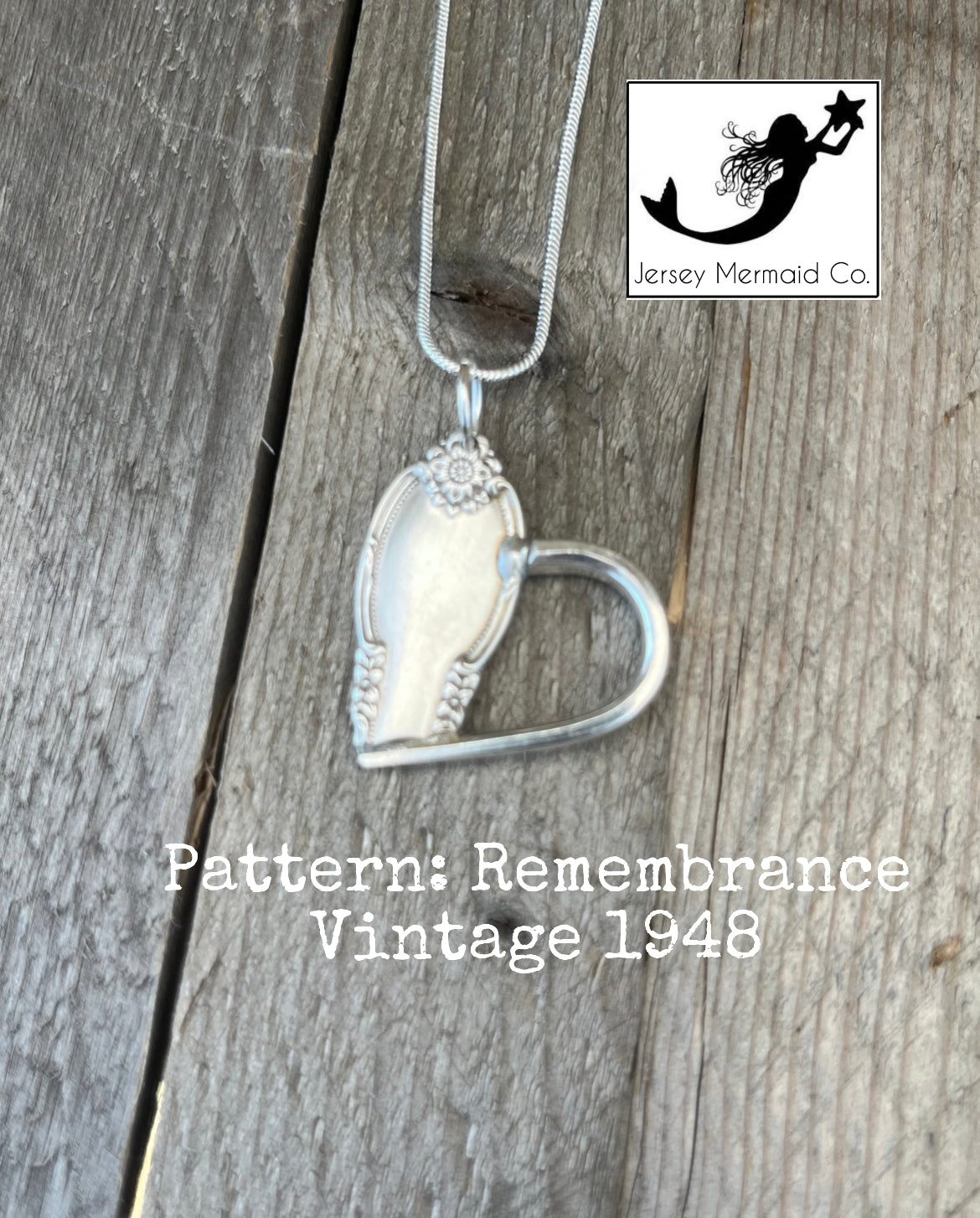 Eyeglass holder- Soldered Fork tine Heart Pendant with chain - Pattern: Remembrance -Vintage 1948