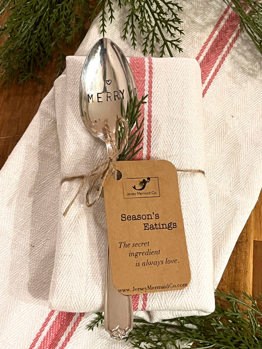 Serving Spoon Hand Stamped with the word Merry and a ❤️