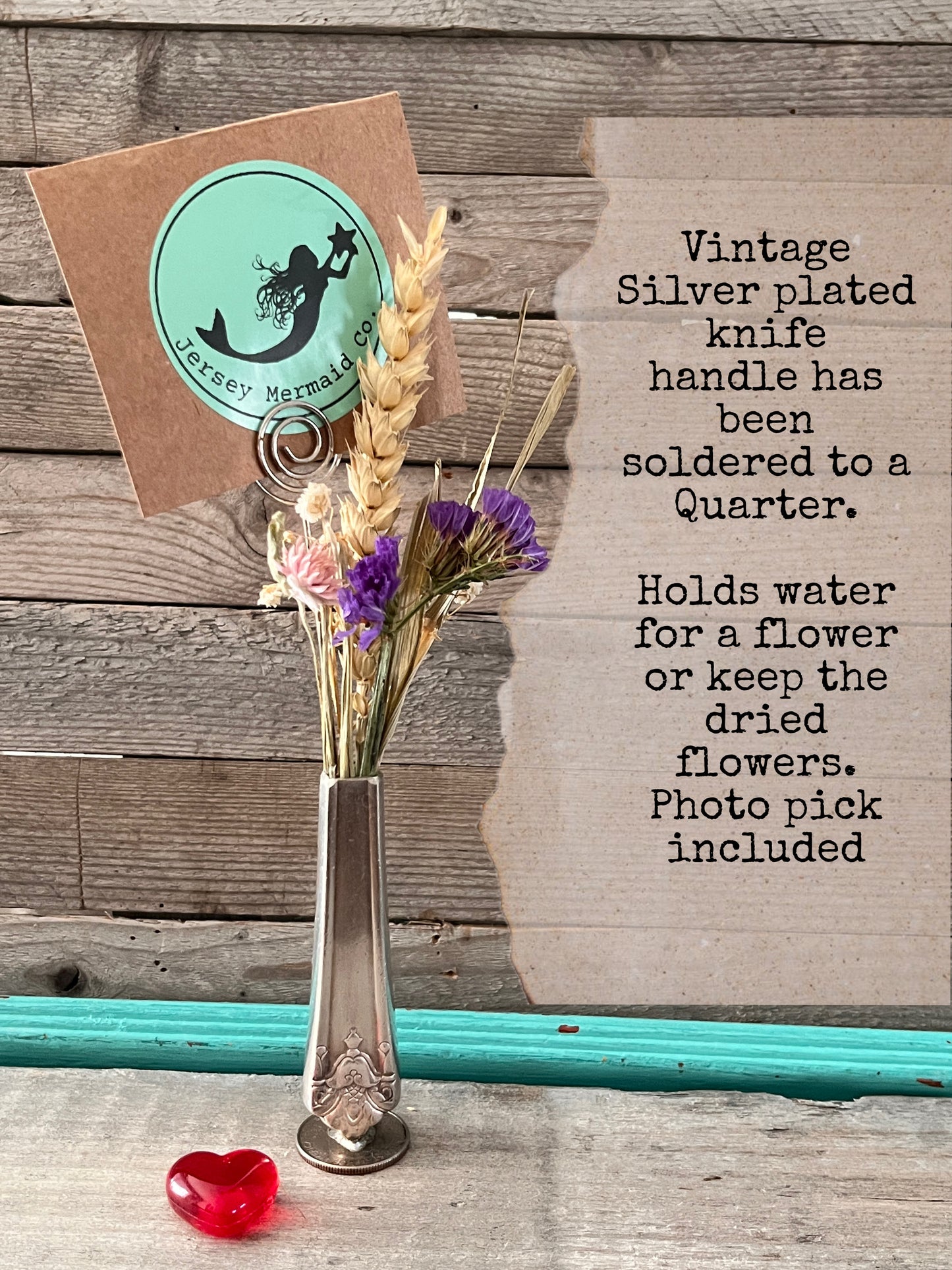 Bud Vase soldered onto a Quarter.  Pattern: Her Majesty , Vintage 1931