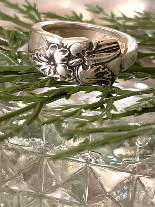 White Orchid -Teaspoon Spoon Ring- Vintage 1953