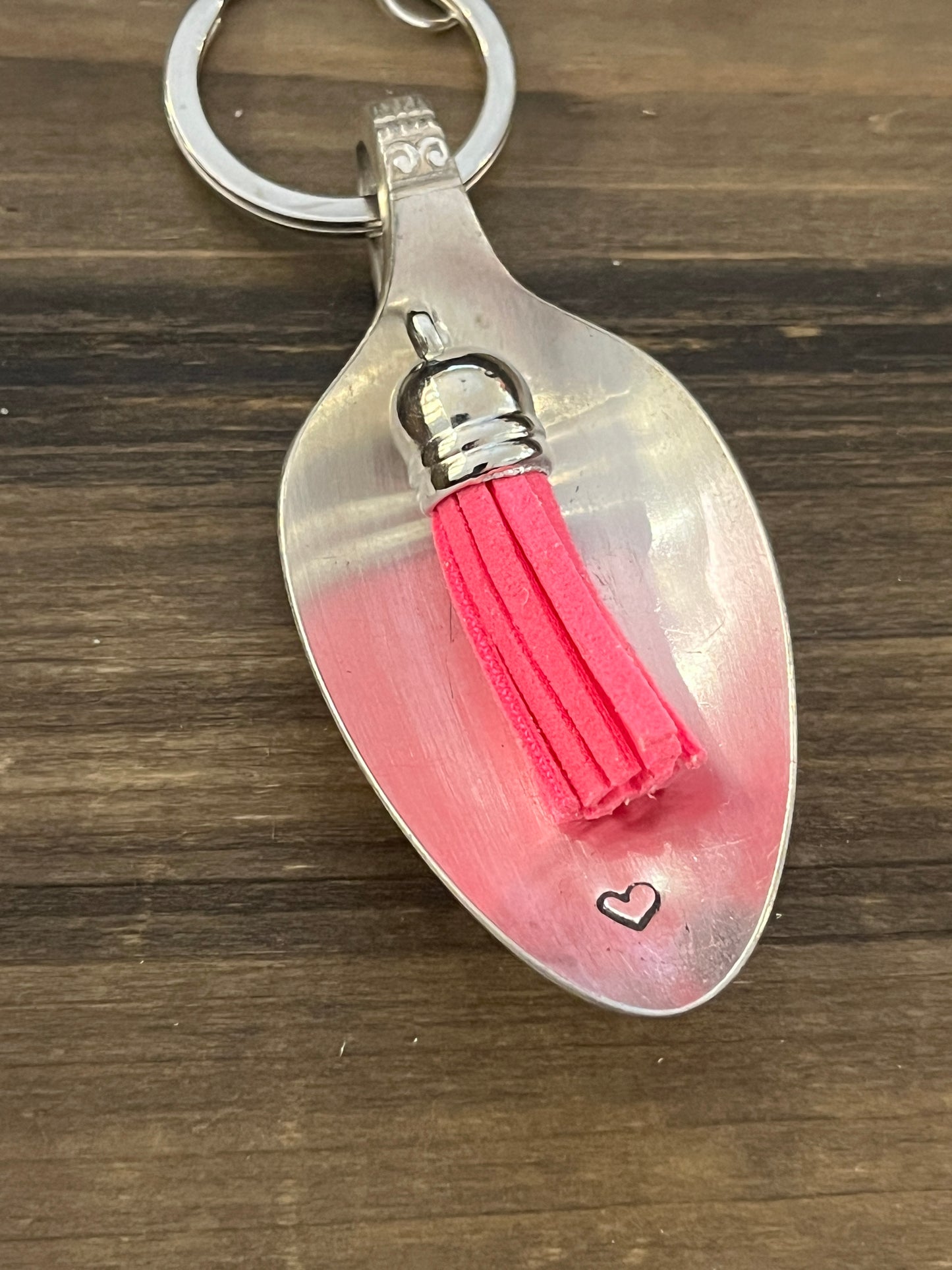 Calming Spoon Key Chain with tassel - Stamped with a heart