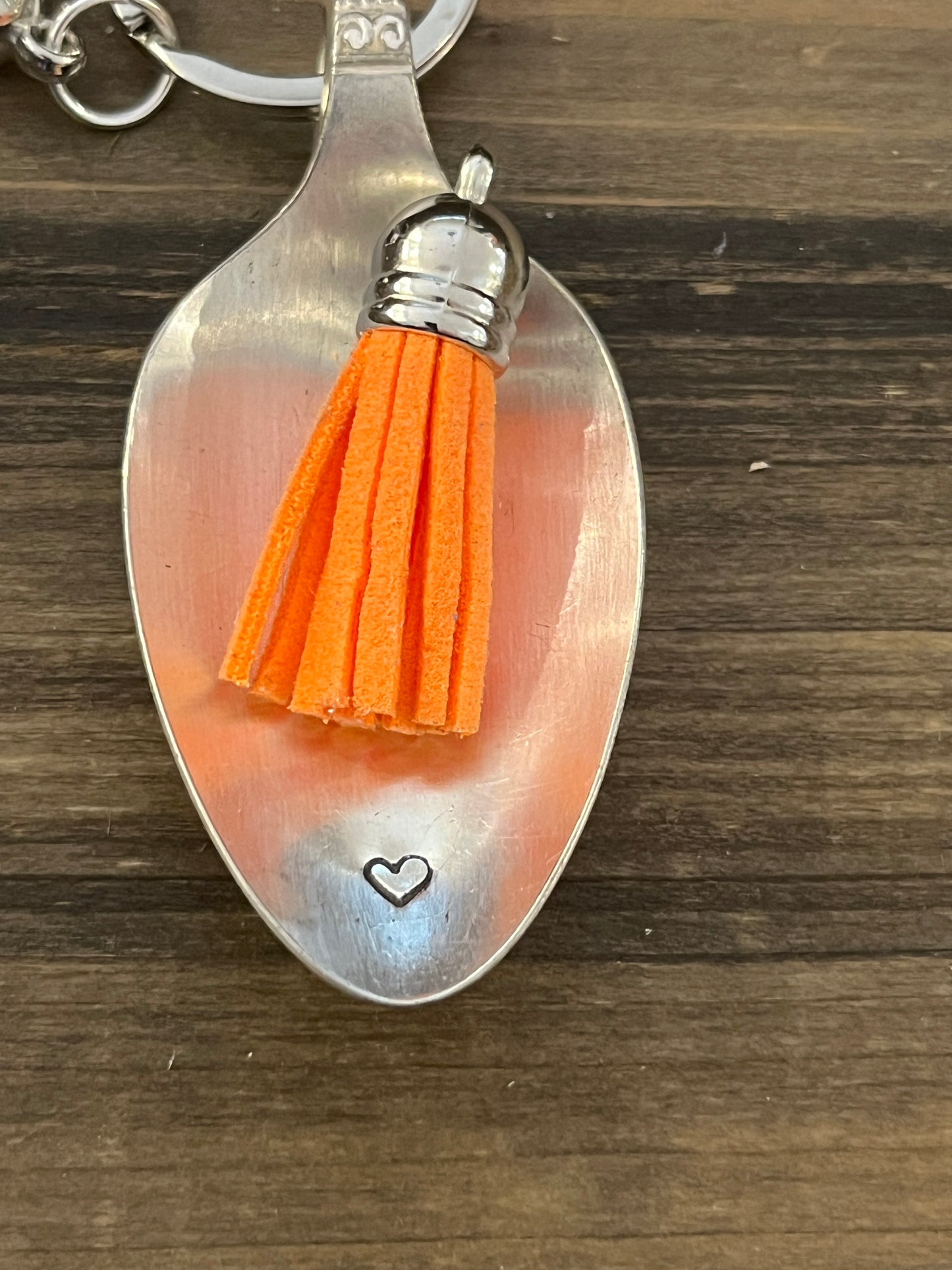 Calming Spoon Key Chain with tassel - Stamped with a heart