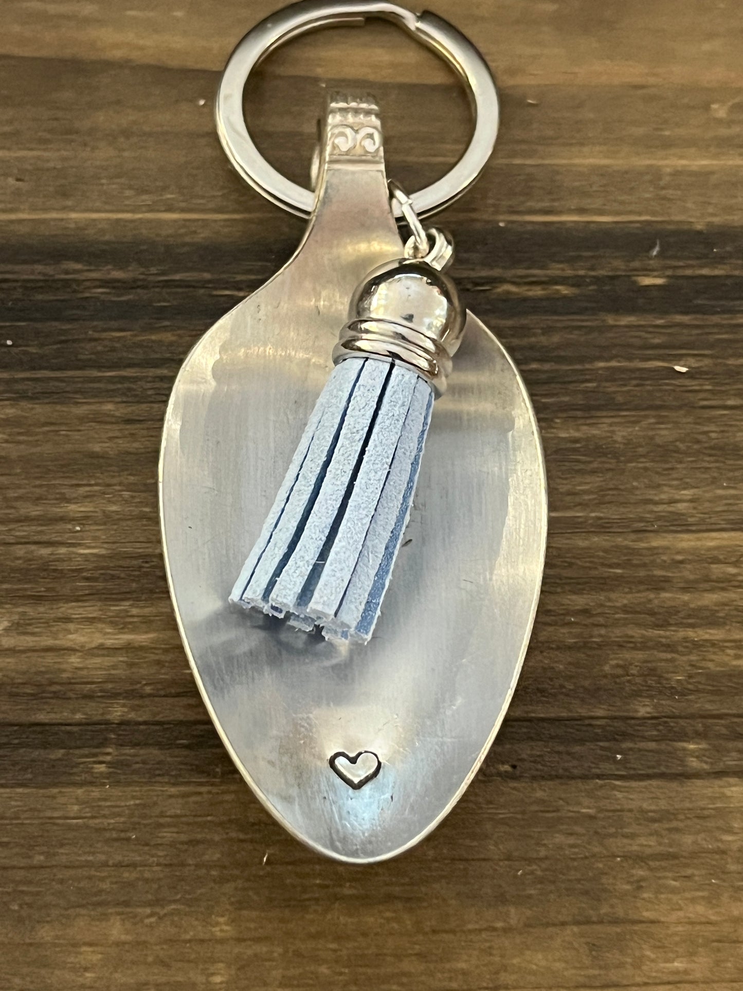 Calming Spoon Key Chain with tassel - Stamped with a heart