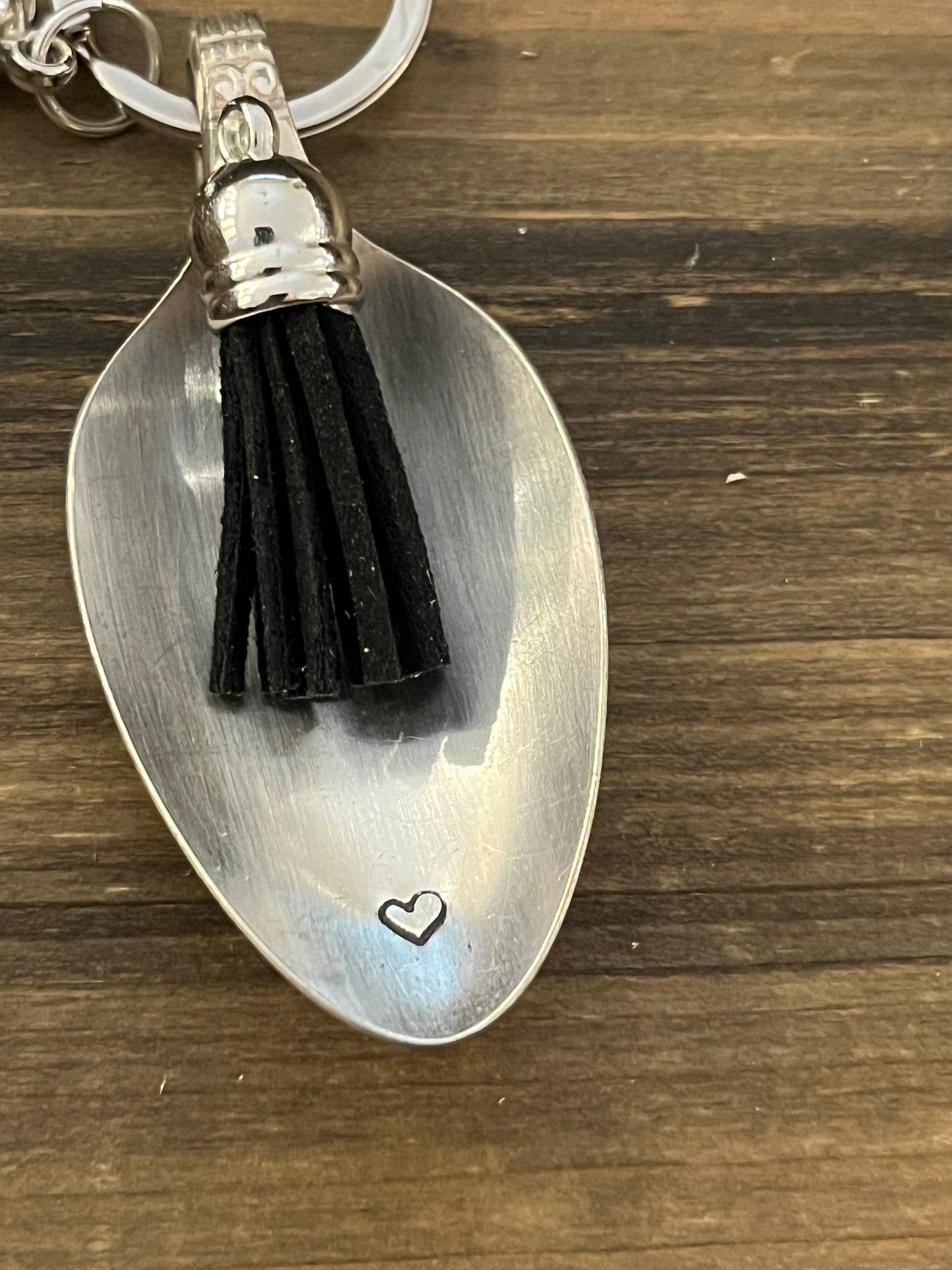 Calming Spoon Key Chain with tassel - Stamped with a heart