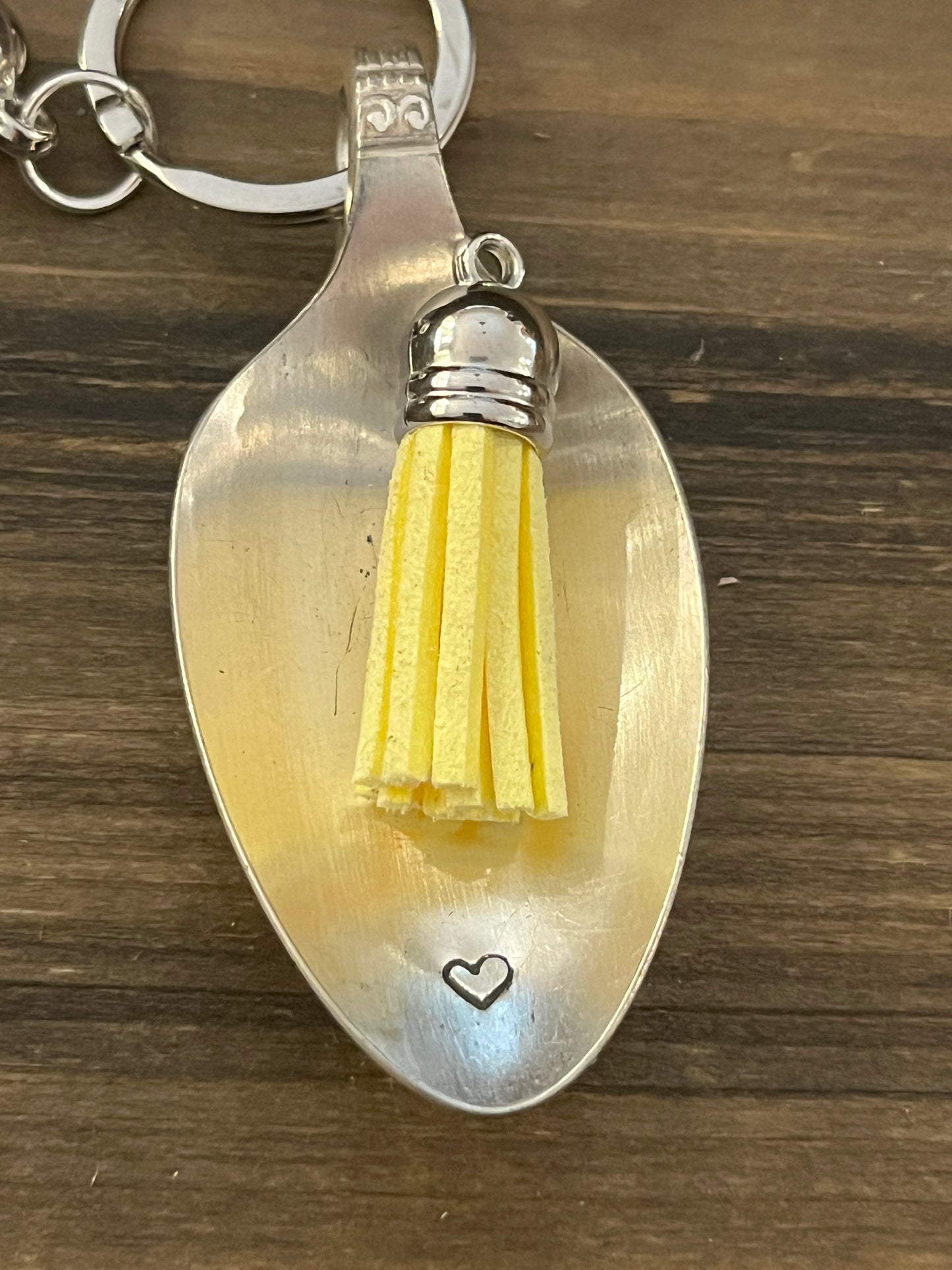 Calming Spoon Key Chain with tassel - Stamped with a heart