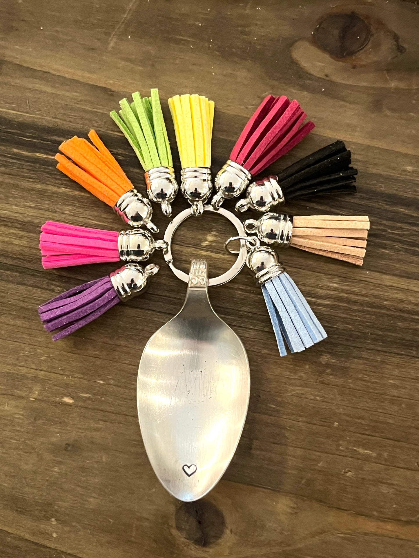 Calming Spoon Key Chain with tassel - Stamped with a heart