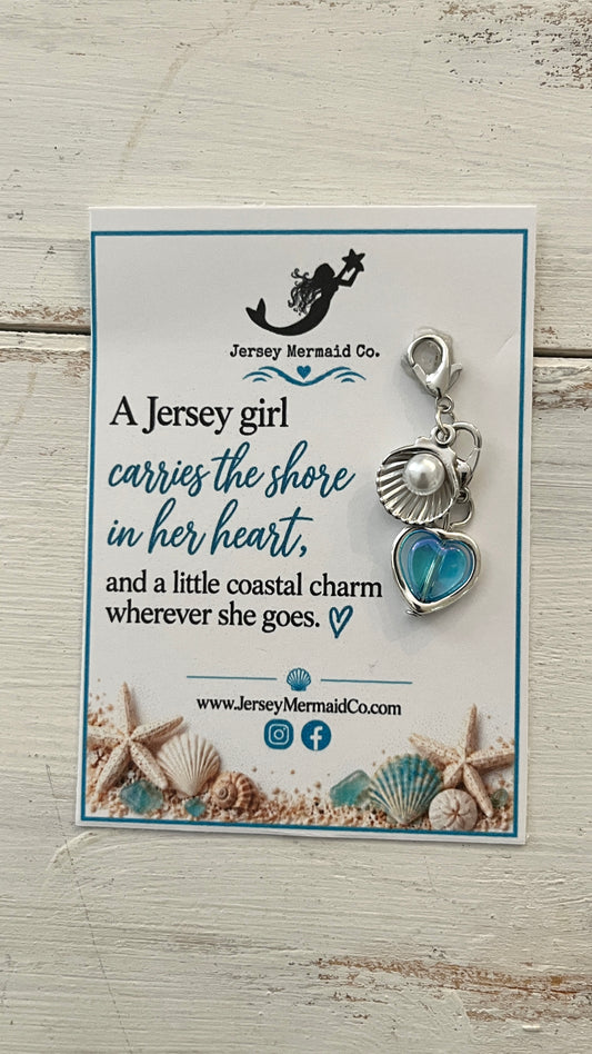 Jersey Girl clip on Charms- silver shell with pearl and heart charm