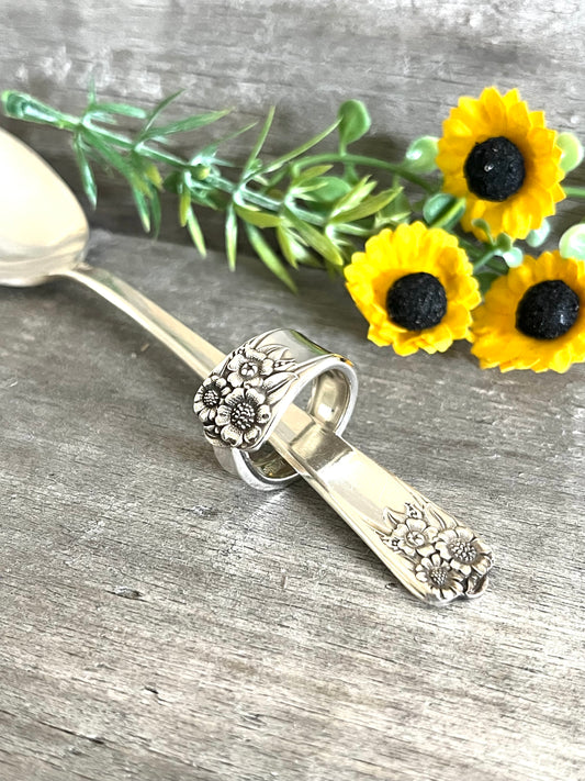 April (Sunflowers)- Teaspoon Spoon Ring- Vintage 1950