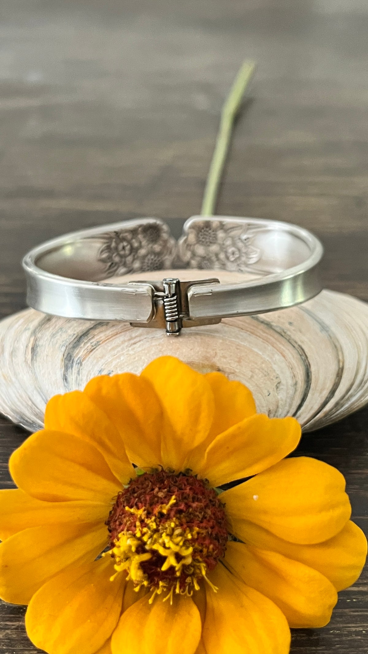 Custom order: Denise Sunflower- hinged bracelet Pattern: April, Vintage 1950