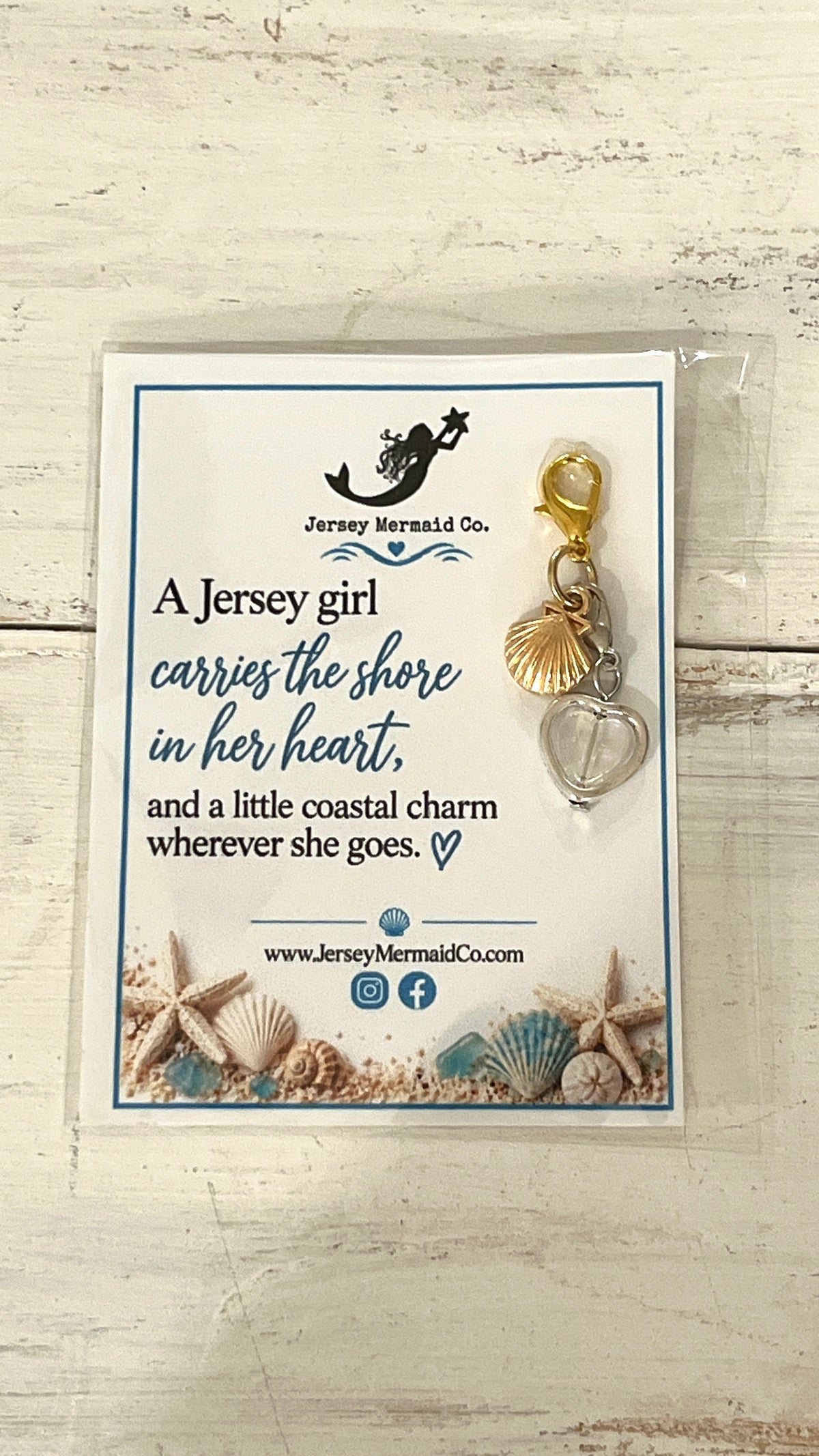 Jersey Girl clip on Charms- gold Scallop Shell and heart charm