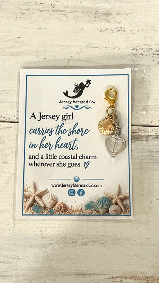 Jersey Girl clip on Charms- gold Scallop Shell and heart charm