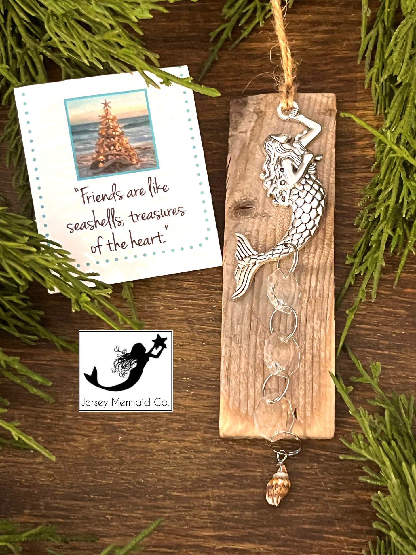 Mermaid  & seashell Ornament with Repurposed Dune Fencing