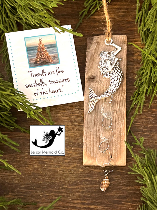 Mermaid  & seashell Ornament with Repurposed Dune Fencing