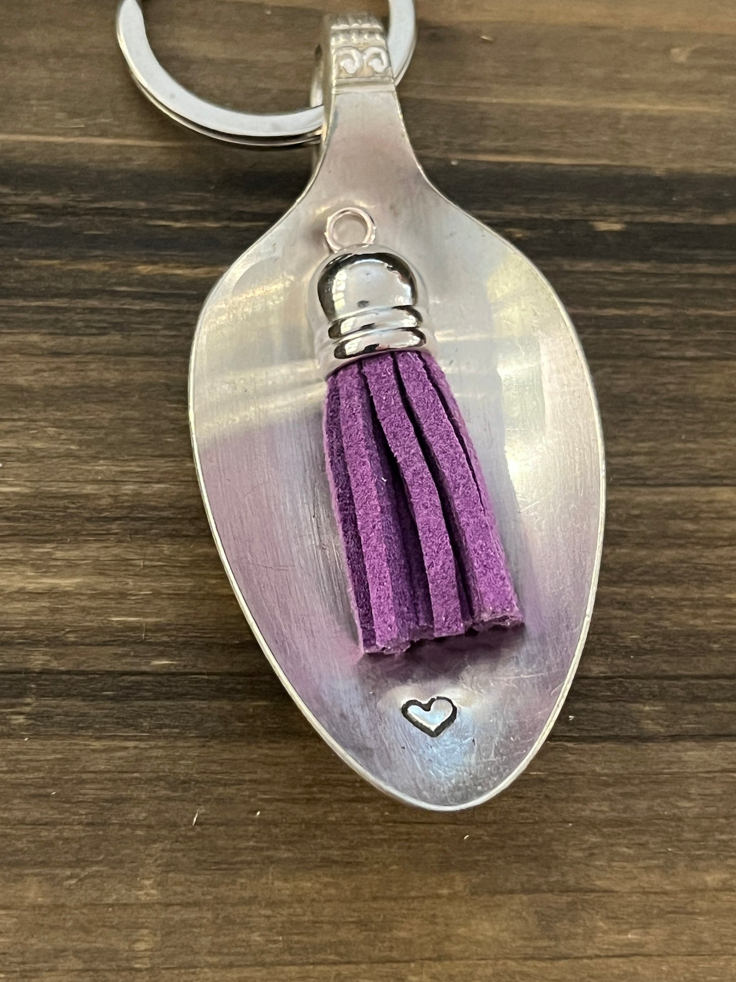 Calming Spoon Key Chain with tassel - Stamped with a heart