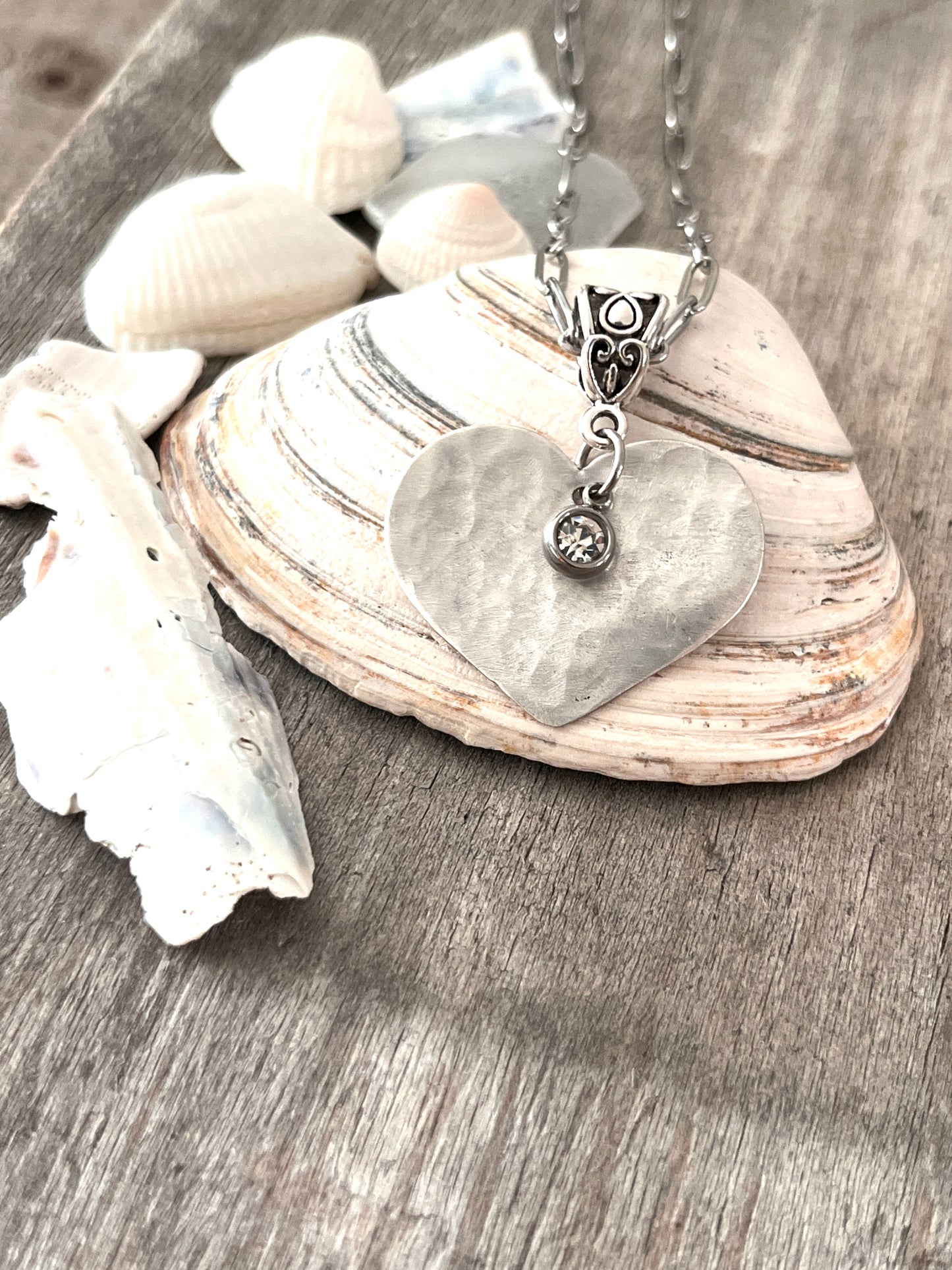 Hammered Heart Necklace and Earring set.