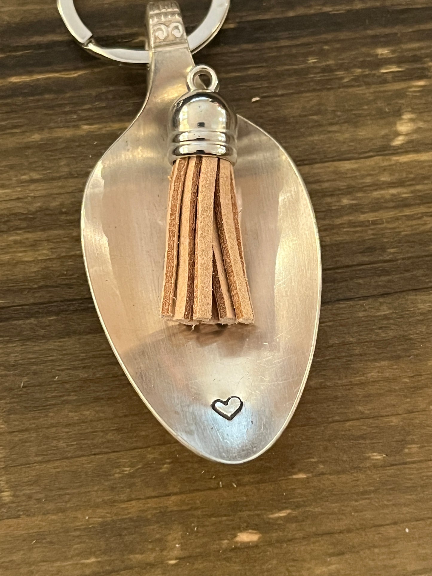 Calming Spoon Key Chain with tassel - Stamped with a heart